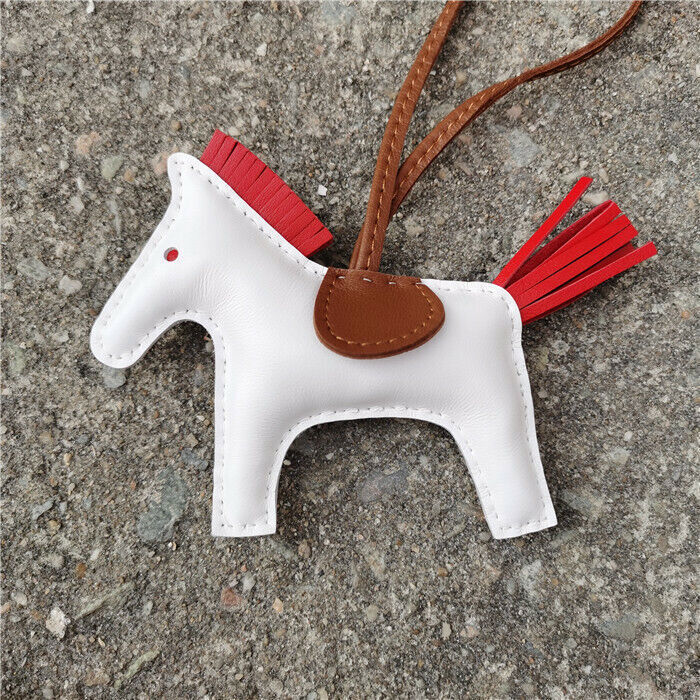 Genuine Leather Horse Bag Charm Hanging Key Ring Purse Accessories Keychain
