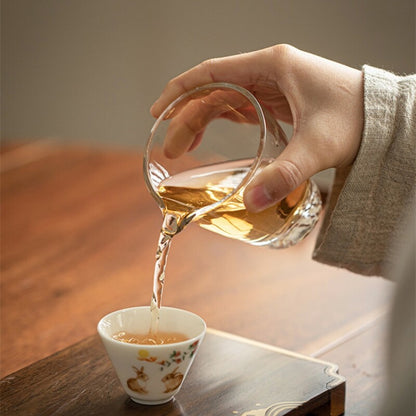 On Sales Travelling Teaset Glass Pitcher Porcelain Infuser Cup Fish Rabbit Print