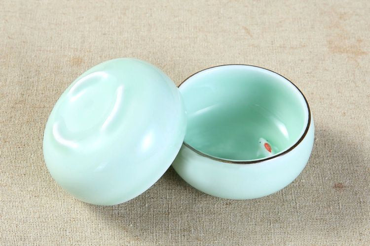 2pcs Tea Cups Dehua Celadon Tea Cup Chinese Porcelain Cup Of Tea Fish Carp 45ml