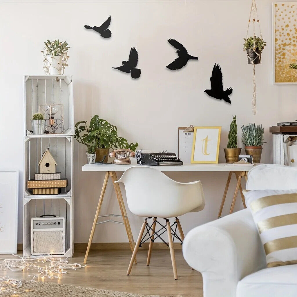 Black Birds Metal Wall Decor, 4pcs Birds Metal Wall Art Decorative Metal Art