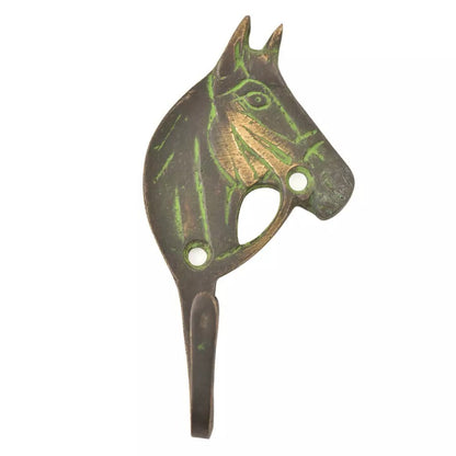 Antique Patina Look Brass Western Horse Design Single Hook Clothes Hat Hanger