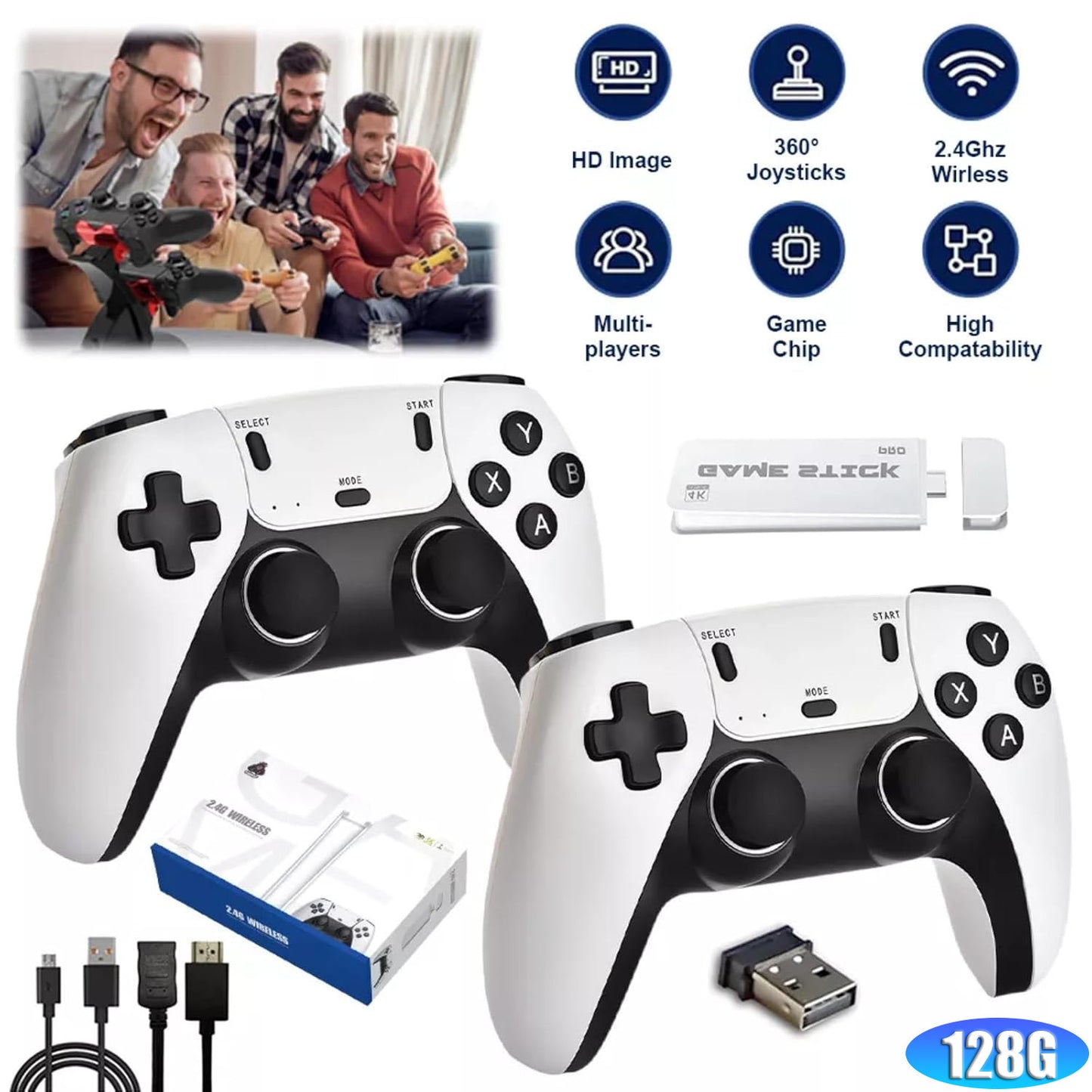 40000+ Retro Games Video Game Console TV Stick 128G 4K HDMI Wireless Controller