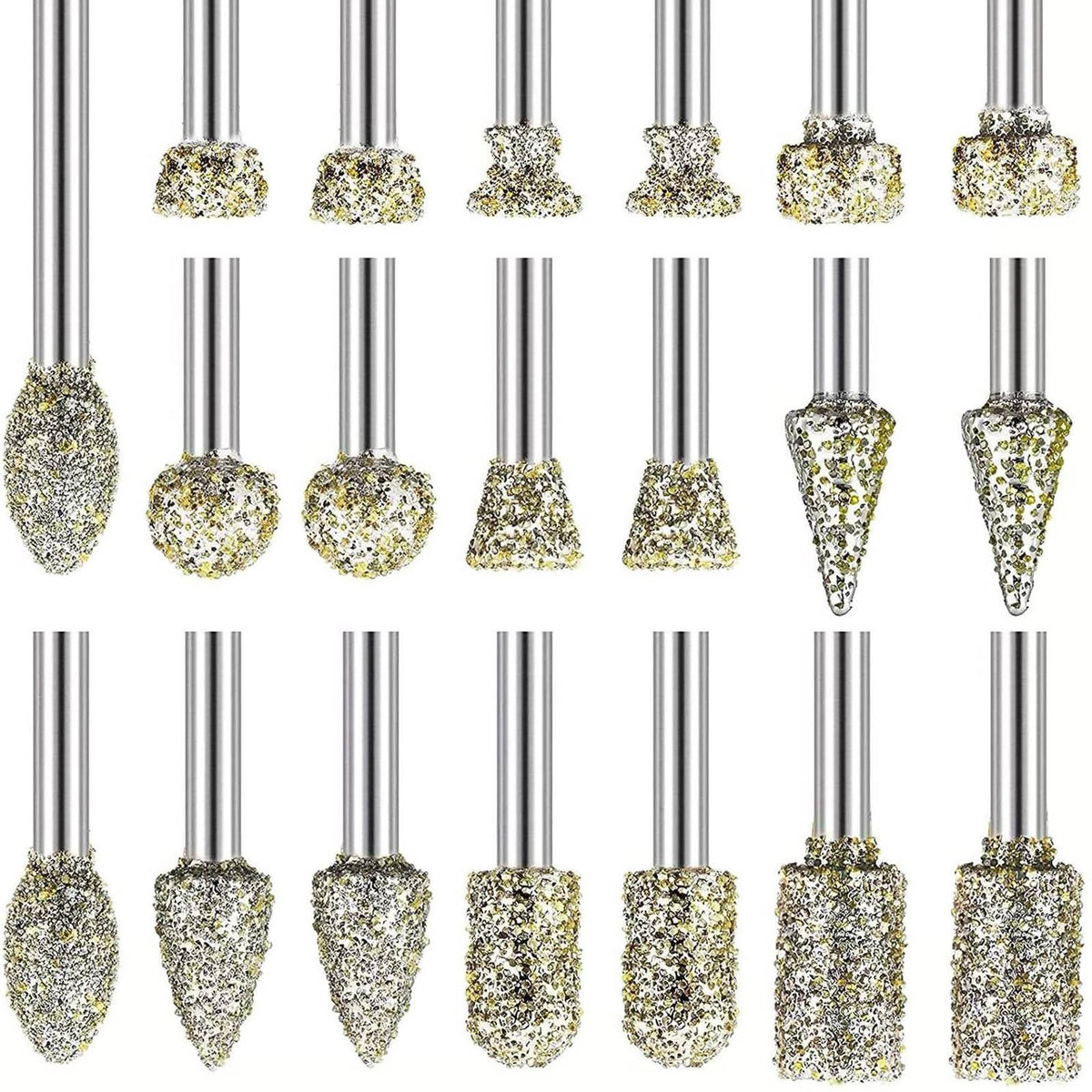 20pcs Diamond Grinding Burr Drill Bits 3mm Grinding Diameter For Rotary Tool