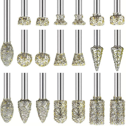 20pcs Diamond Grinding Burr Drill Bits 3mm Grinding Diameter For Rotary Tool
