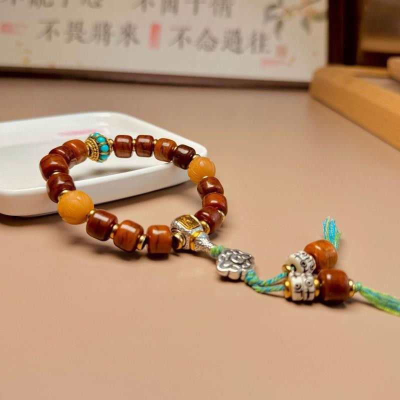 Tibetan Bracelet Men Prayer Beads Horn Copper Wrist Mala