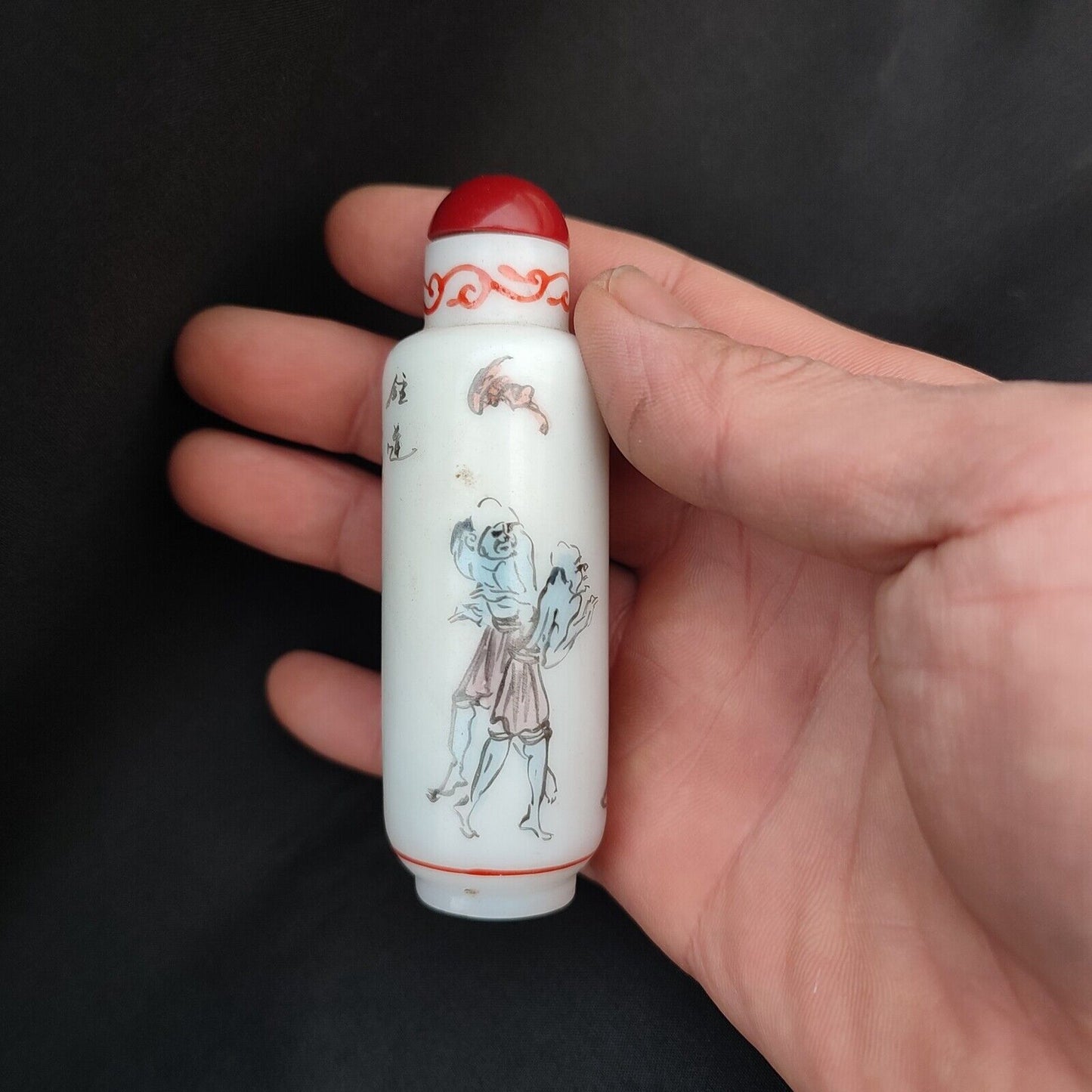 Peking Glass Snuff Bottle Painting Chinese Zhong Kui Spirit Ghost Rare Figurine