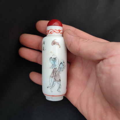 Peking Glass Snuff Bottle Painting Chinese Zhong Kui Spirit Ghost Rare Figurine