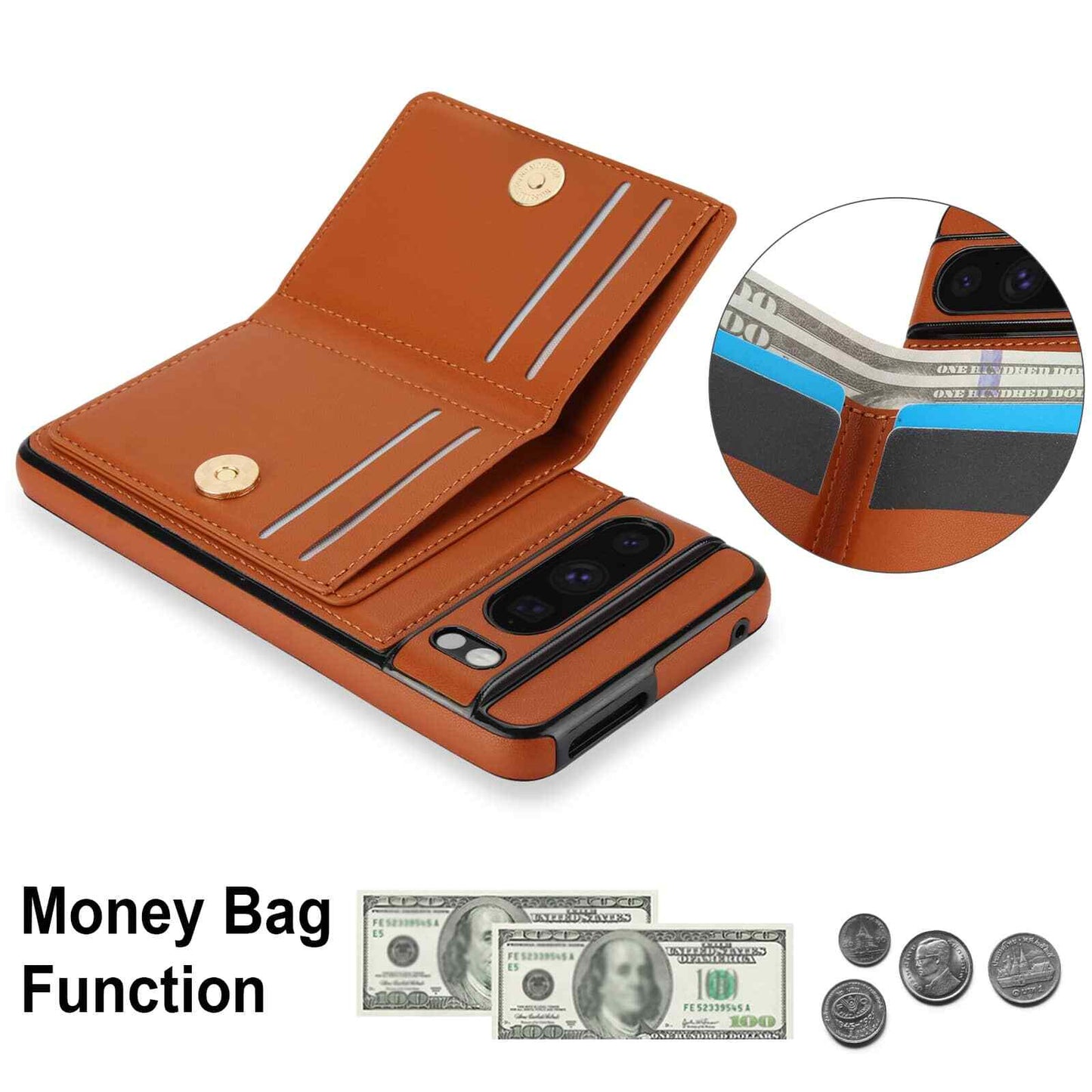 Wallet Case with Rotation Ring for Google Pixel 9 Pro XL/ 9 Pro/ 8 Pro/ 8A/ 6A