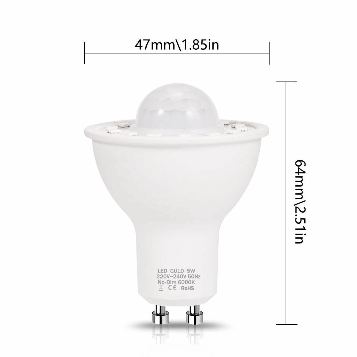 PIR Motion Sensor LED Light Bulbs GU10 5W 50W Equivalent 500lm Day White 6000K