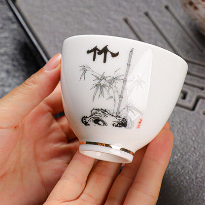 Chinese Tea Cup Pure Silver Personal Cup Mutton Fat Jade Porcelain Kungfu Teacup