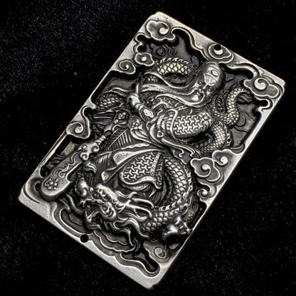 Old Chinese Tibet Silver Handcarved Dragon Guan Yu Pendant Waist Token