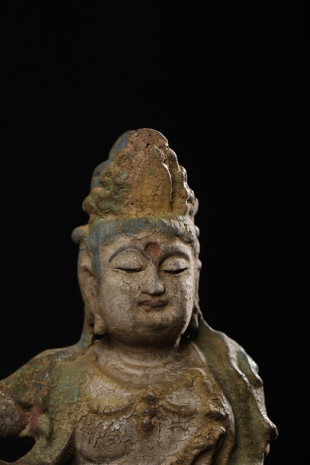 Chinese Antique Old Wood Carving Kwan-yin Statue Painted Sculpture Buddha Statue