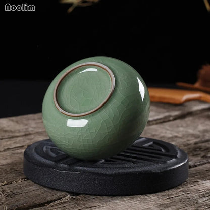Ceramic Tea Caddy Stove Canister Puer Creative Longquan Celadon Cracked Glaze