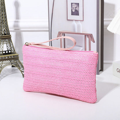 Mobile Phone Bag Straw Clutch Purse Envelope Wallet Coin Purse Beach Handbag US