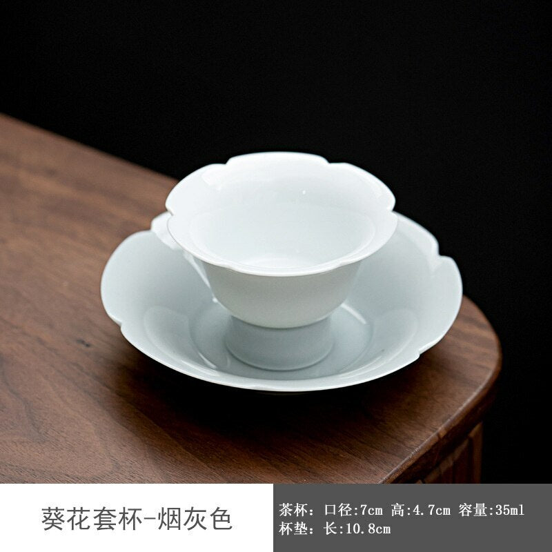 35ml Sunflower Shaped Tea Cup Saucer Ceramic Afternoon Household Kung Fu Tea Set
