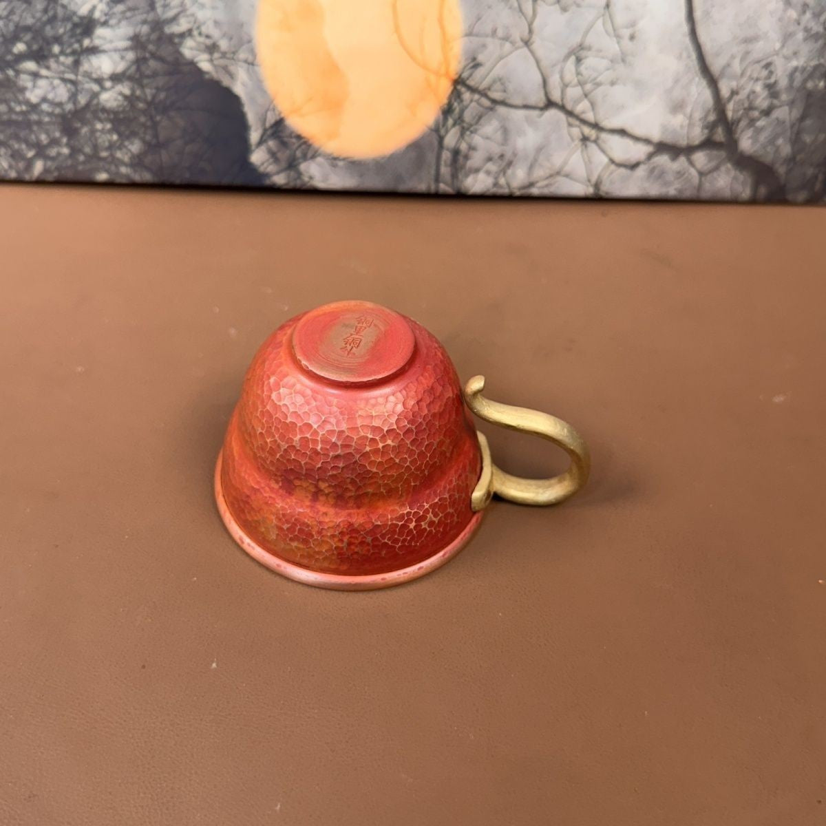 100ml Retro Red Copper Cup 2.76×1.97in Hand Forged Gold Hook Tea Cup