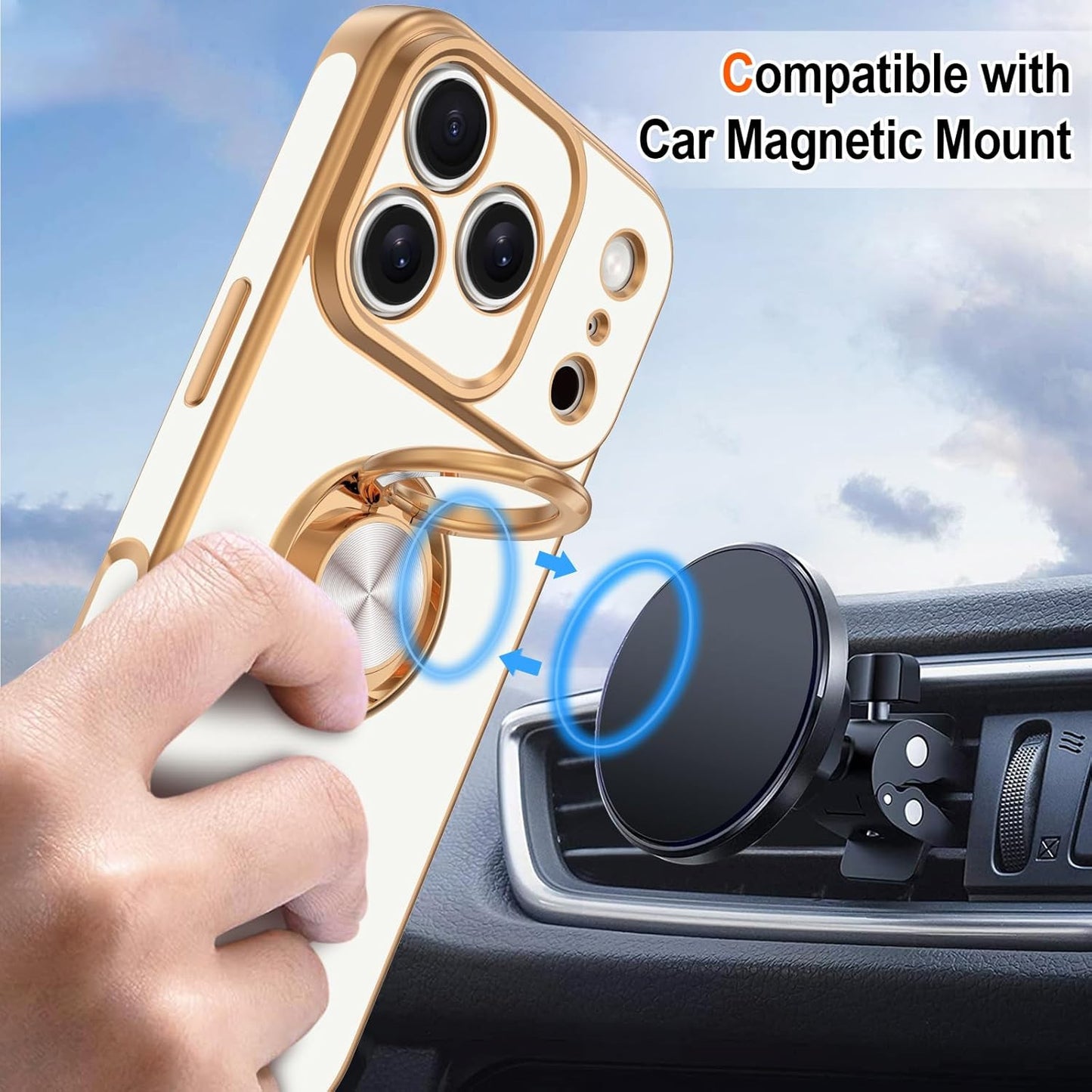 for Iphone 17 Pro Case with Ring Stand, 360° Rotatable Ring Holder Magnetic Kick