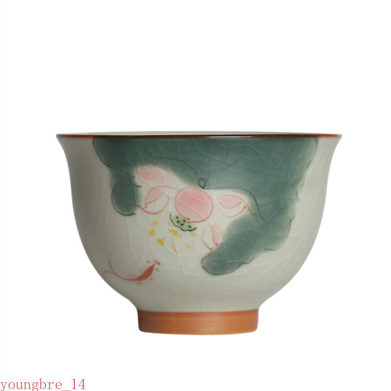 1Pc Chinese Tradition Handmade Ice-cracking Glaze Lotus Pattern Tea Bowl Teacup