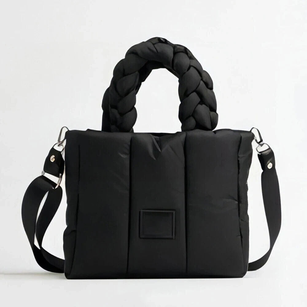 Quilted Tote Bags Women Down Handbags Woven Handle Shoulder Bag Winter Bag