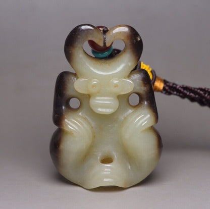 Chinese Antique Natural Hetian Jade Carved Exquisite Statue Pendant Jewelry Rare