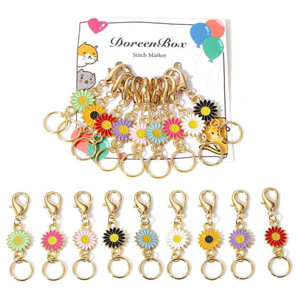 Knitting Stitch Markers 9Pcs Zinc Based Alloy Daisy Flower Pendant Crochet Latch