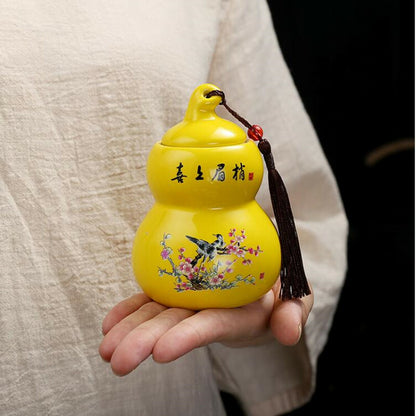 1pc Chinese Ceramic Gourd Tea Caddy Portable Sealed Jar Storage Spice Tea Boxes