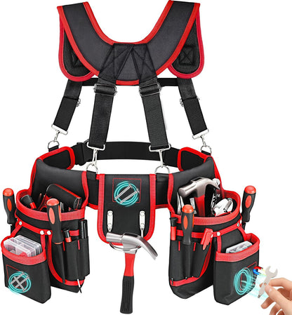 Tool Belt, Professional Tool Belts with Suspenders, Magnetic Tool Pouch for Men,