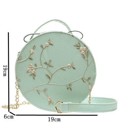 Small Flower Print Chain Shoulder Bag Lace Round Handbags Leather Crossbody Bags