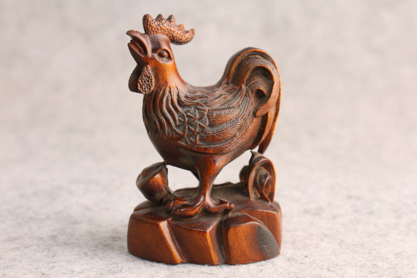 Rare Collection Chinese Boxwood Wood Carving cock Statue Wooden table decor