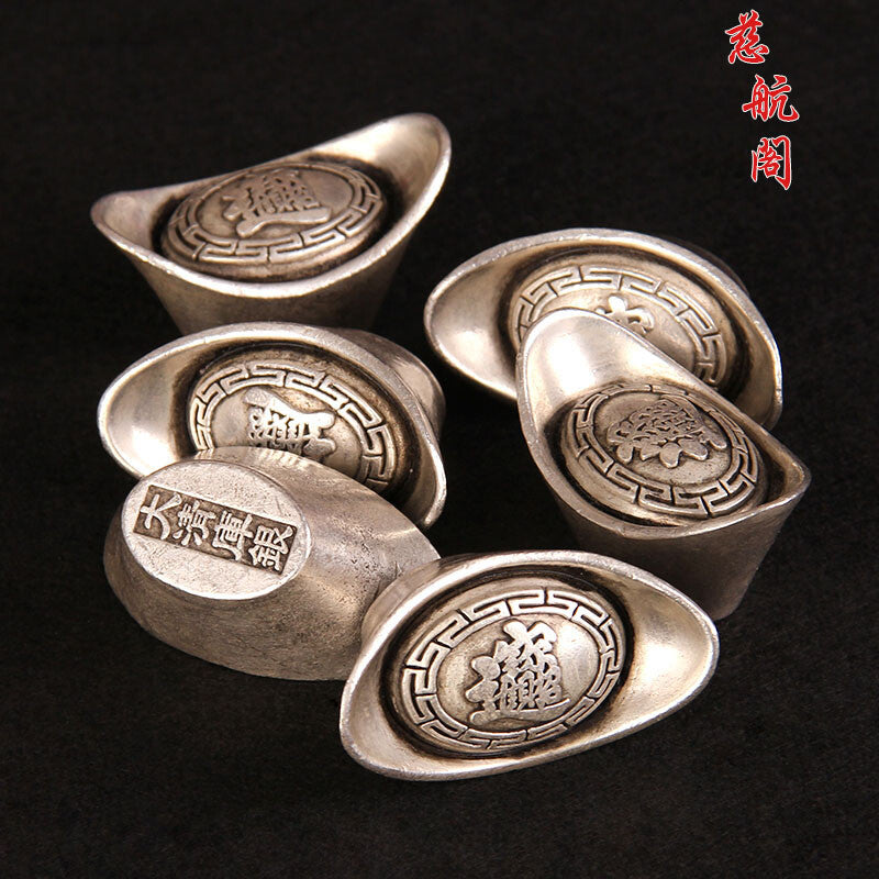 Silver Ingot Ornament Solid Antique Five Emperors Household Treasure Pot