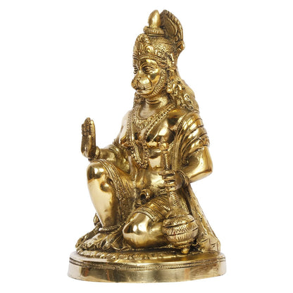Brass Hindu God Lord Hanuman Idol with Blessing Hand Statue Figurine Sculpture