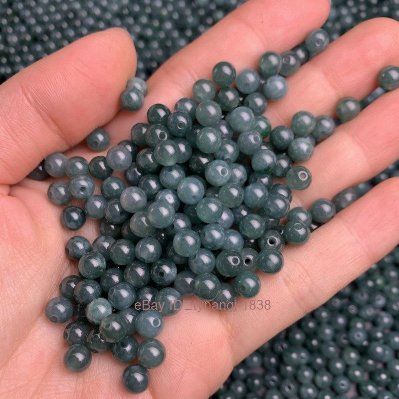 50Pcs Natural Jade 5Mm Ice Blue Green Water Jadeite Loose Beads DIY Round Beads