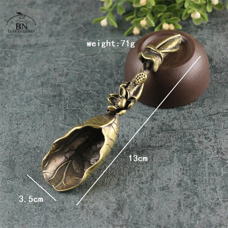 2022 Creative Tea Scoops Shovel Brass Copper Lotus Lotus Root Bamboo Tableware