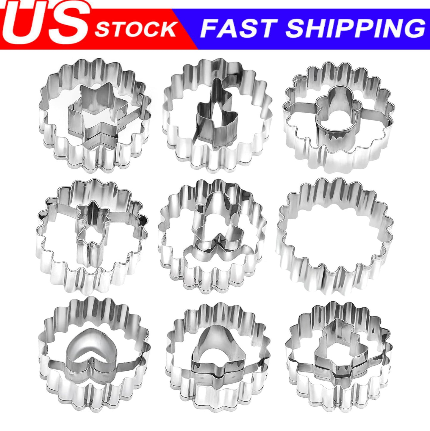 9 Pcs Mini Linzer Cookie Cutters Set, Stainless Steel - Christmas Tree, Gingerbr