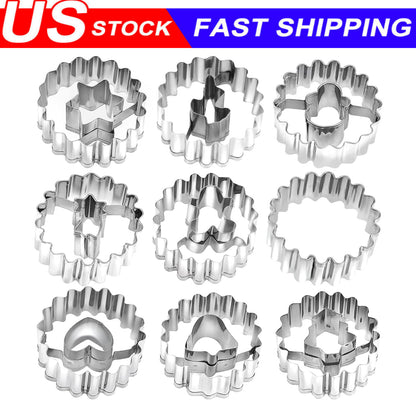 9 Pcs Mini Linzer Cookie Cutters Set, Stainless Steel - Christmas Tree, Gingerbr