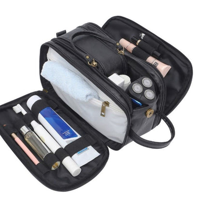 Waterproof Vintage Genuine Leather Toiletry Bag Travel Wash Case Make Up Pouch
