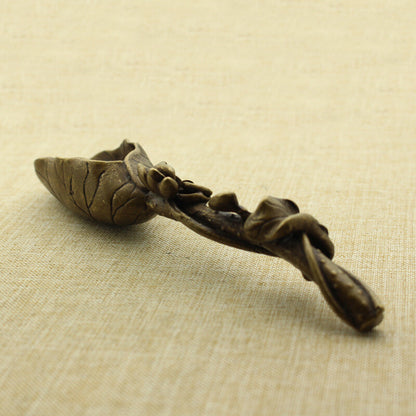 Old Asian Hand-carved Bronze Lotus Tea Shovel Statue