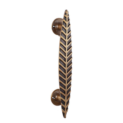 Set of 2 Antique Look Brass Leaf Design Brass Door Handle Pair 12 Inches