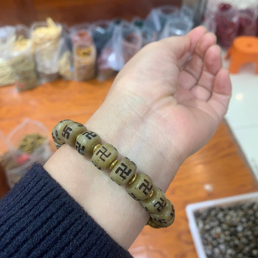 Vintage Bracelet Swastik Swastika Buddhism Prayer Bead Chain Amulet