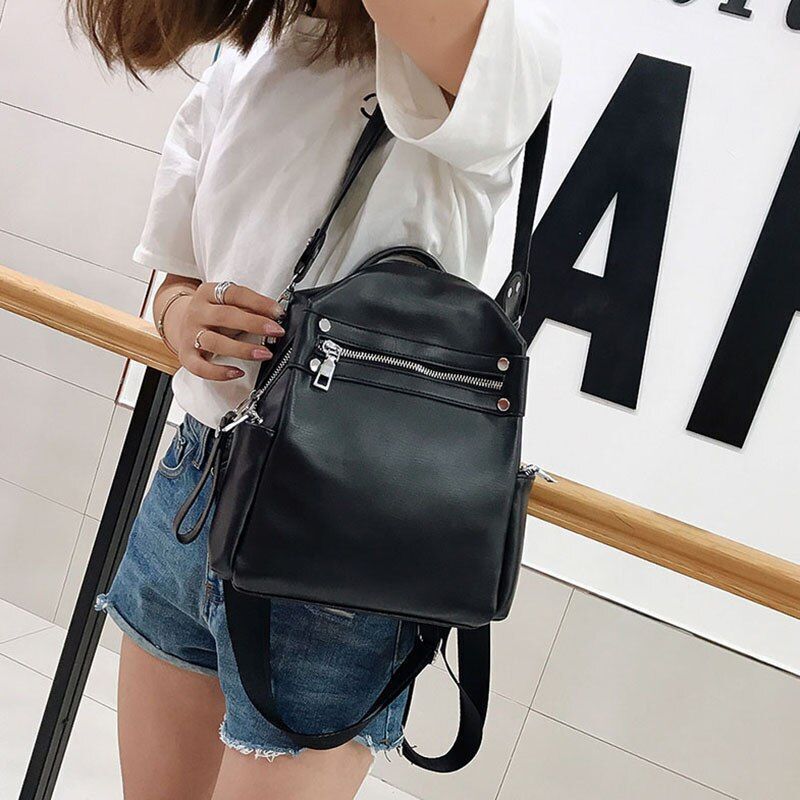 Synthetic Leather Backpack Bag Small Purse 20*11*28CM Pink/Black/White/Khaki 1PC