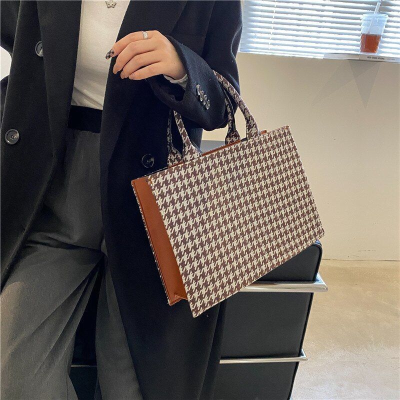 Large Handbag Women Synthetic Leather Square Vintage Shopper Bag 36*25*12 CM 1PC