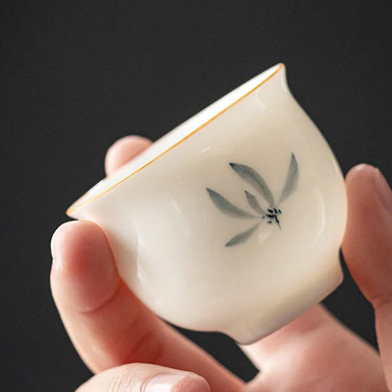1Pc Chinese Porcelain Tea Cup Handmade Orchid Pattern Ceramic Tea Bowl Teaware