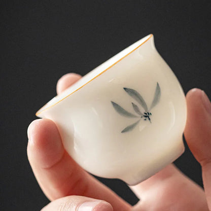 1Pc Chinese Porcelain Tea Cup Handmade Orchid Pattern Ceramic Tea Bowl Teaware