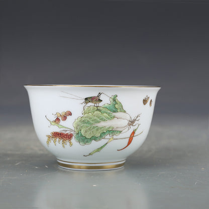 3.6" Collect Chinese Blue-and-white Porcelain Peanut Cabbage Insect Cup '生财有道'