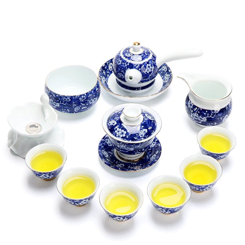 Complete Tea Set Blue-and-white Porcelain Tea Pot Gaiwan Matching Cup Filter Net