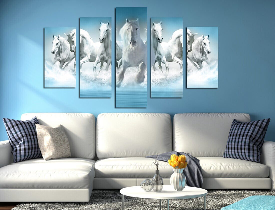 Galloping Horses Running Animal 5 Pieces Canvas Print Wall Art Picture Home Deco