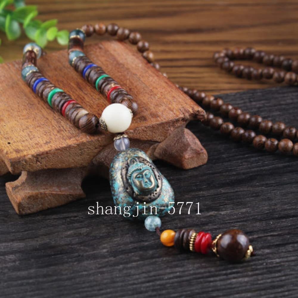 New Vintage Ethnic Buddhist Long Mala Woodbeaded Pendant Amp Necklace Buddha