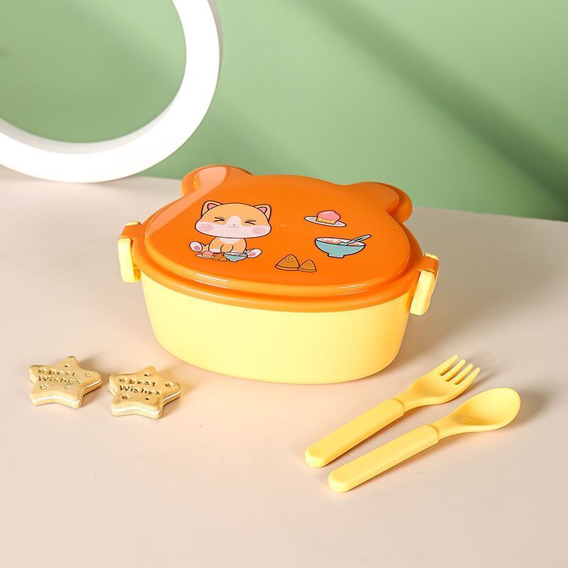 School Kids Lunch Box 2 Tier Leakproof Plastic Cartoon Bento Food Container