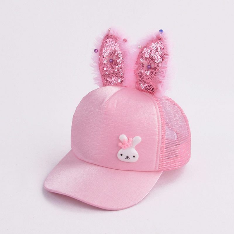 Baby Hats Spring Summer Girl Baseball Caps Glitter Rabbit Ear Pearl Sun Children