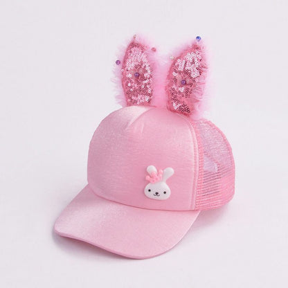Baby Hats Spring Summer Girl Baseball Caps Glitter Rabbit Ear Pearl Sun Children